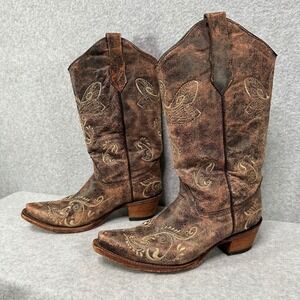 Circle G by Corral Womens Brown Distressed Embroidered Cowboy Boots L5001 Sz 7.5